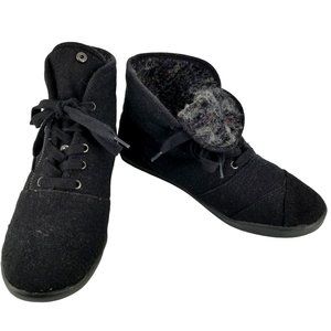 Combat Ankle Boots Black 8 Zipper Lace Up Canvas Wool Blend Gothic Alt Punk